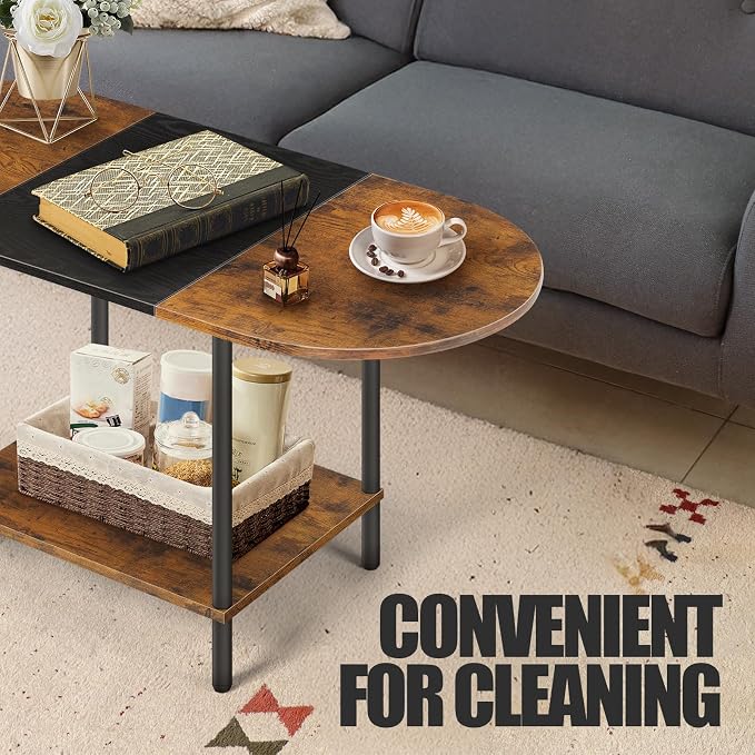 Small Coffee Tables for Living Room,Mid Century Oval Center Table with Storage Shelf and Wood Tabletop,2-Tier Farmhouse Narrow Cocktail Tea Table for Small Space,Apartment,Rustic Brown