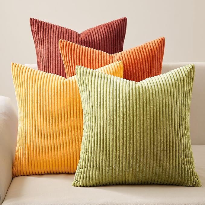 Topfinel Decorative Throw Pillow Covers Cushion Cases, Set of 4 Soft Velvet Modern Double-Sided Designs, Mix and Match for Home Decor, Pillow Inserts Not Included (26x26 inch, Yellow/Orange)