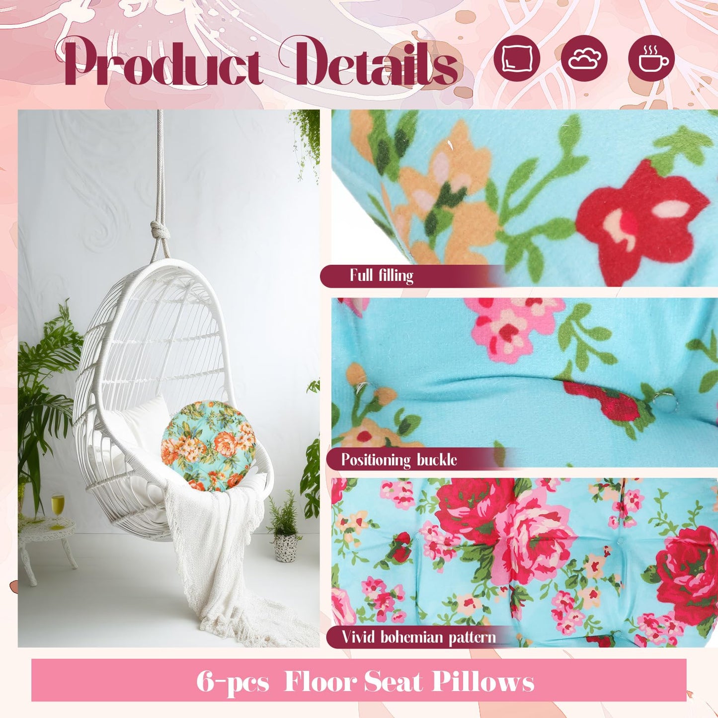 Briwooody 6 Pcs Boho Floor Pillow Cushions Seating 15 x 15 Inches Boho Floor Pillow Round Seat Reading Chair Cushions Yoga Mandala Meditation Pouf for Classroom Home School Playing Supplies