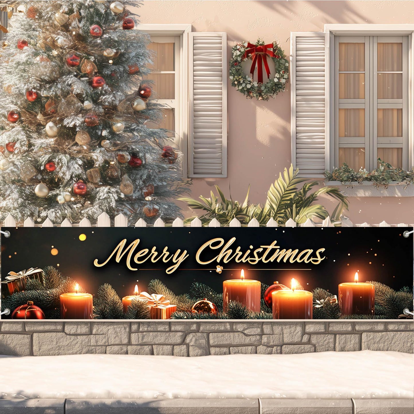 BlissYard Merry Christmas Banner 78x17 Inches light Garland Backdrop Christmas Wall Hanging Holiday Fence Decoration Party Yard Sign Indoor Outdoor Display