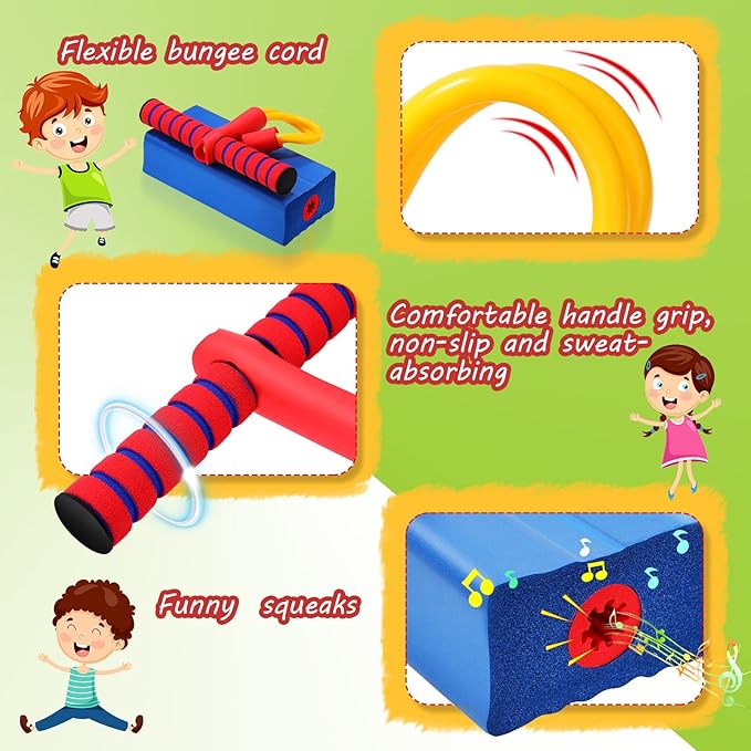 3 Pcs Pogo Stick Foam Jumper Toy Foam Pogo Fun and Safe Jumping Stick for Teens Adults Outdoor Indoor Toys Gift, Makes Squeaky Sounds and Squeaks with Each Hop