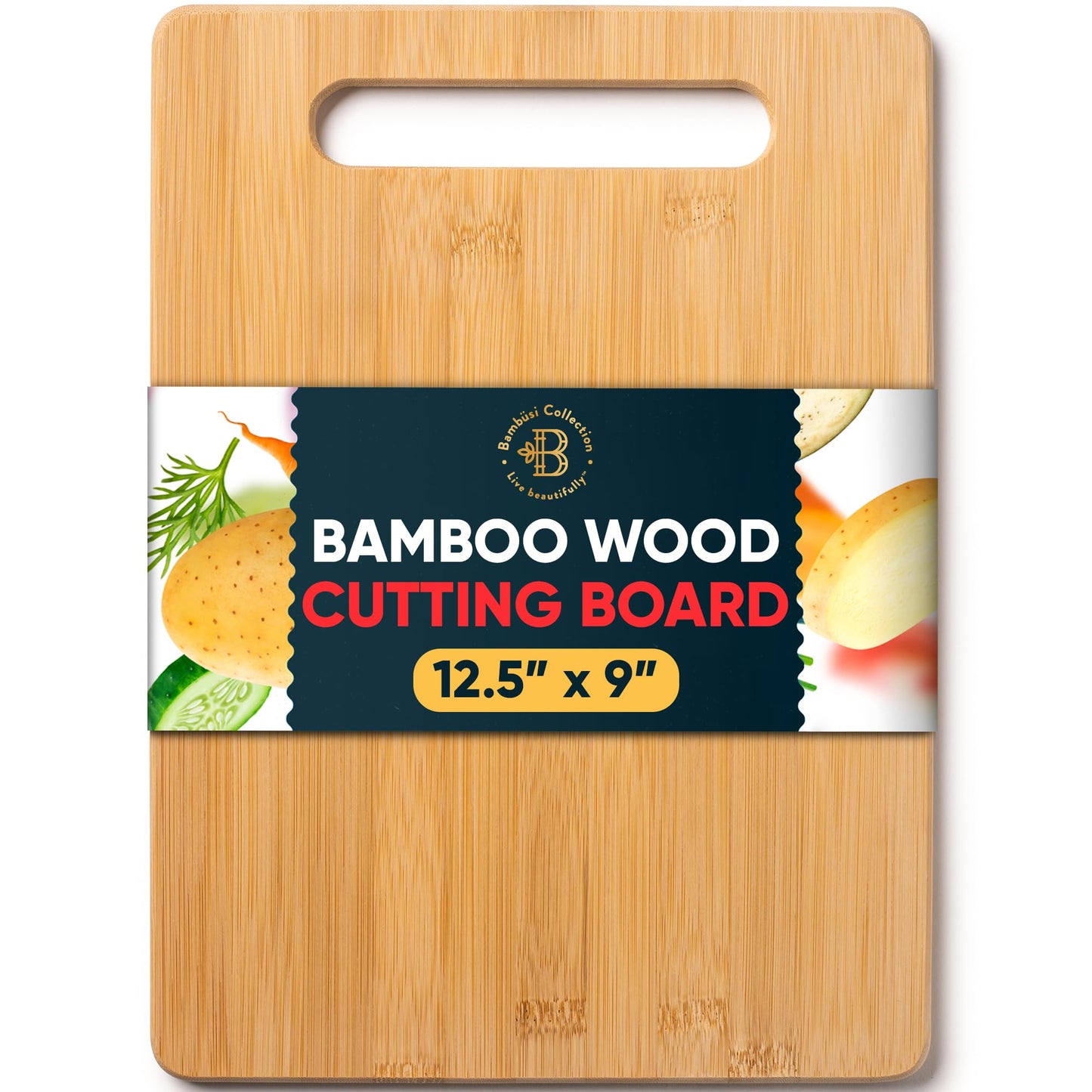 Bamboo Cutting Board, Wooden Kitchen Chopping Board for Food Prep, Chopping, Carving Meat, Fruits Vegetables, 12.5" x 9"