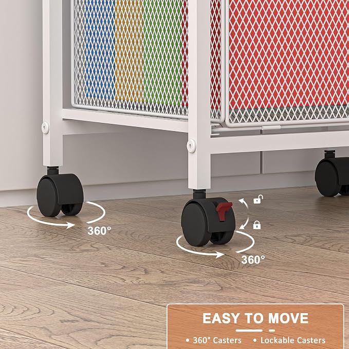 Tiaoheka Rolling File Cabinet with Adjustable Dividers, Mobile Filing Cabinet with Storage Drawer on Lockable Wheels, Hanging File Organizer Beside Under Desk for Office, Home, White（Patent Pending）
