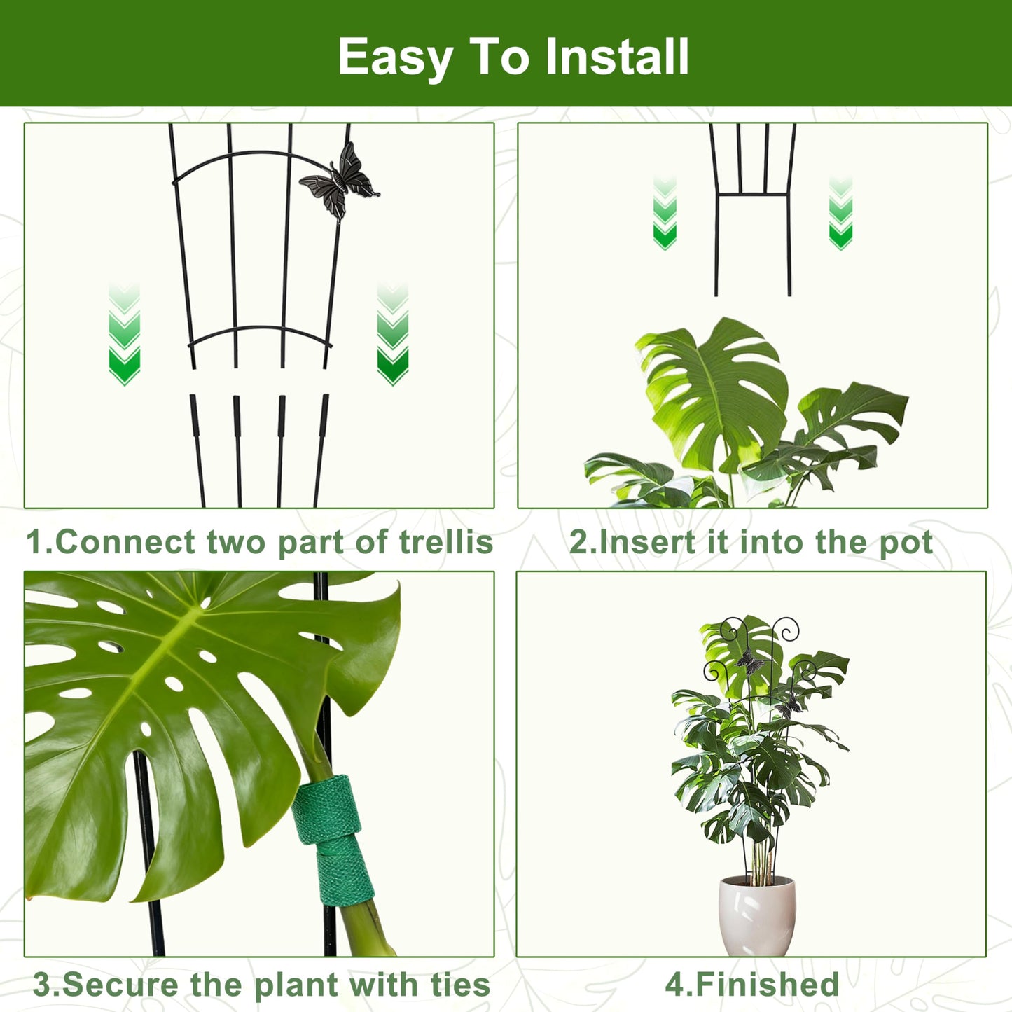 COOMIN 30'' Monstera Plant Support Outdoor, Metal Expandable Plant Supports for Indoor Plants, Garden Monstera Trellis for Climbing Plants Indoor, 4pcs