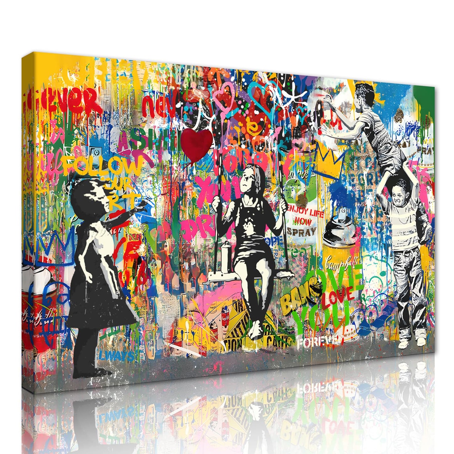 MAMAGO Huge Colorful Graffiti Banksy Wall Decor Modern Street Pop Art Abstract Inspirational Boy Girl Canvas Print Poster Home Apartment Hotel Wall Art Framed Easy to Hang-28 x 44 inch