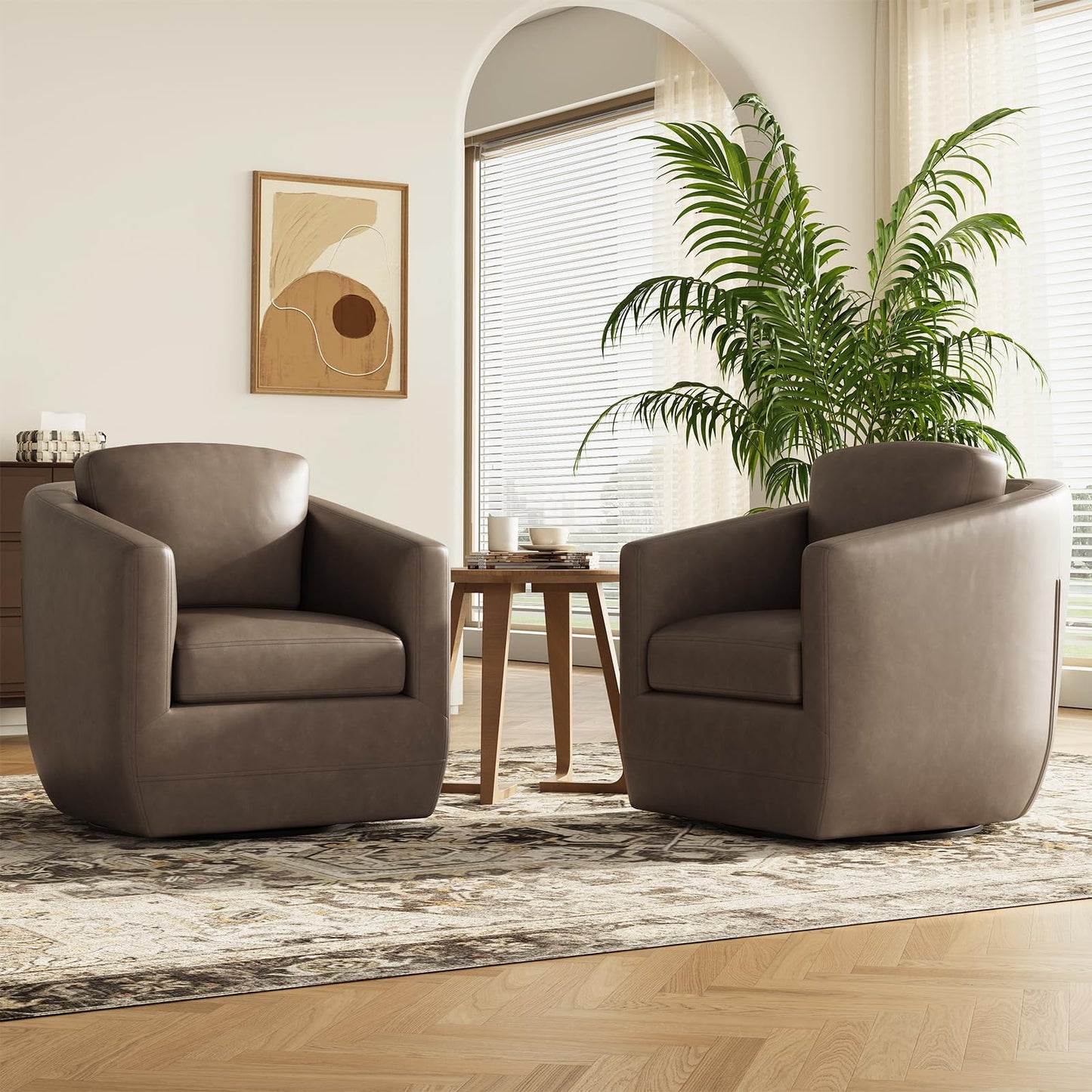 MALOL 360° Swivel Accent Chair Set of 2 with Pillow - Comfy Living Room Armchair No-Sag Foam & Sturdy Metal Base, Fully Assembled Swivel Accent Single Sofa for Bedroom Living Room, Office, Wolf Grey