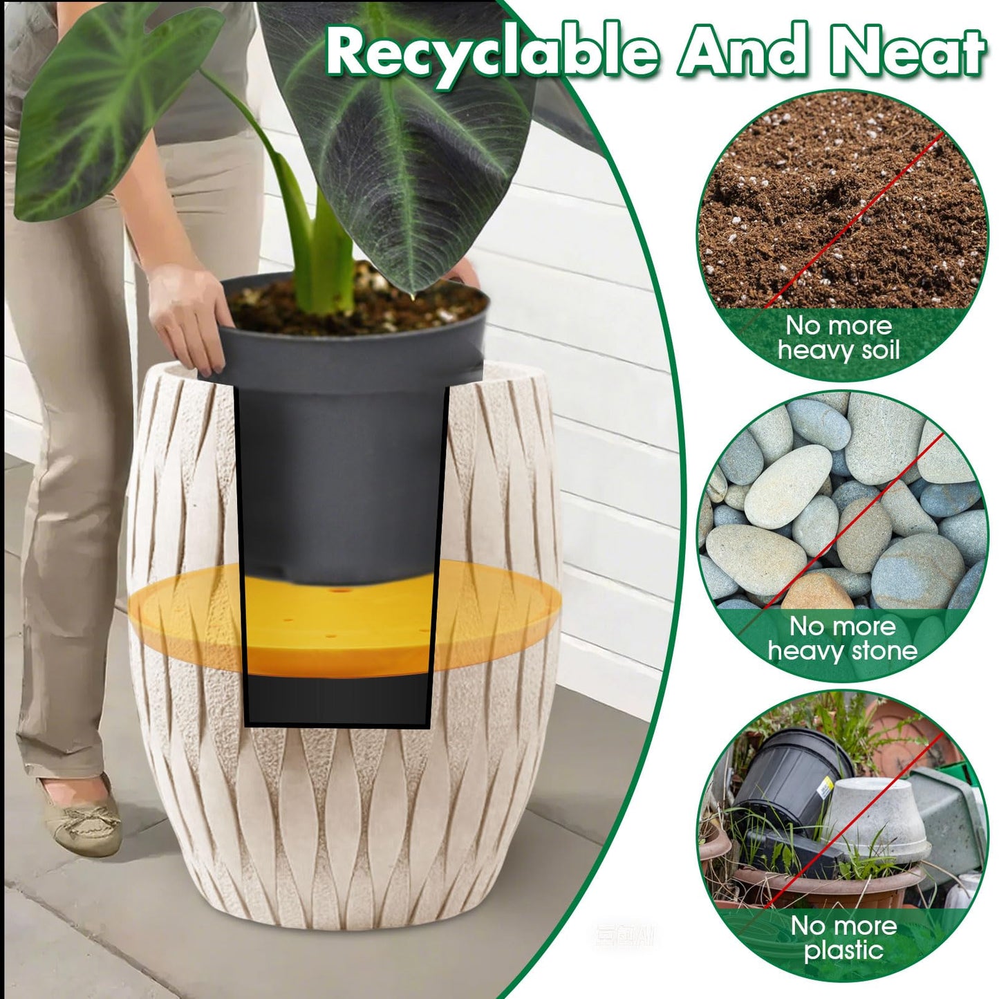 ShineSirius 18 inch Round Planter Inserts with Drainage Holes,Flower Pot Filler Insert for Large Round Planters,Planter Fillers for Less Soil Needed Gardening Indoor & Outdoor Use