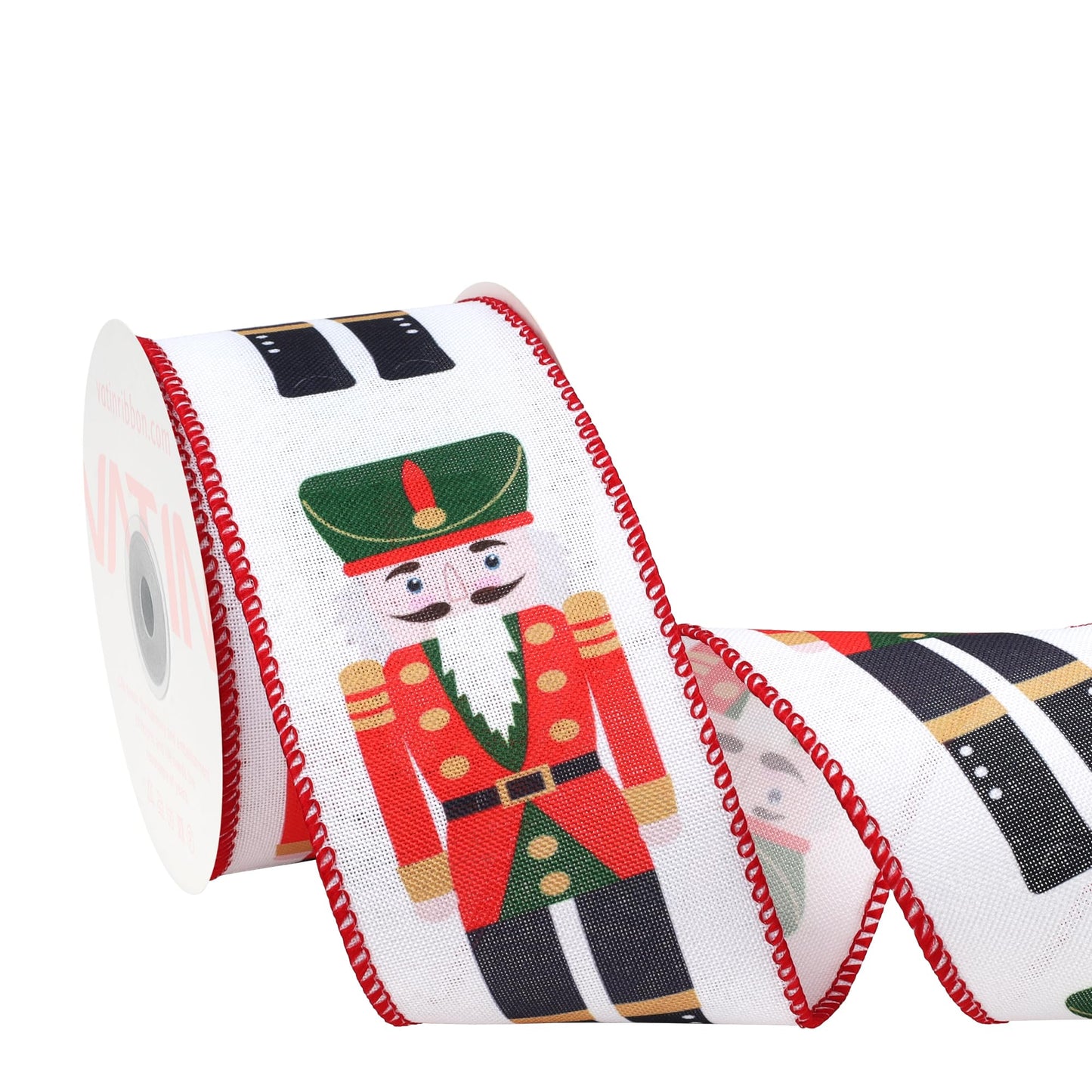 VATIN Christmas Linen Ribbon with Nutcracker Printed, 2-1/2-Inch x 10 Yards Thick Ribbon for Tree Decorations, Gift Wrapping, Bows, Holiday Crafts