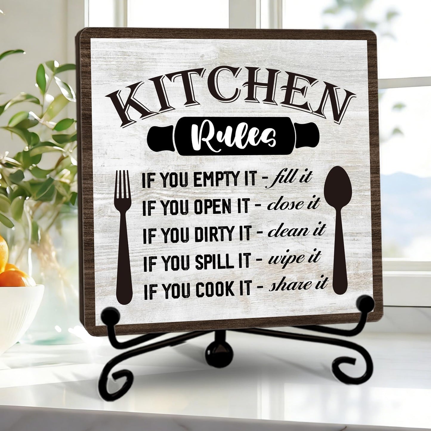 DETIHO Funny Kitchen Decor, Kitchen Signs for Counter, Rustic Wood Sign for Home Dining Room Coffee Shelf Table Display - G07