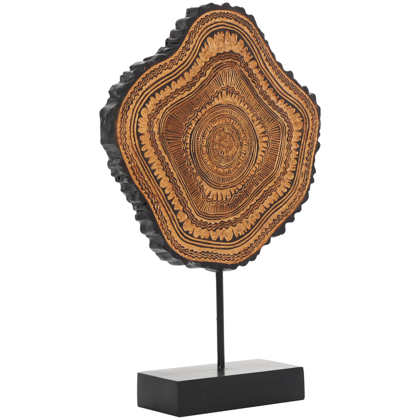 Deco 79 Resin Tribal Decorative Sculpture Abstract Carved Home Decor Statue with Black Stand and Wavy Edge, Accent Figurine 11" x 3" x 17", Brown