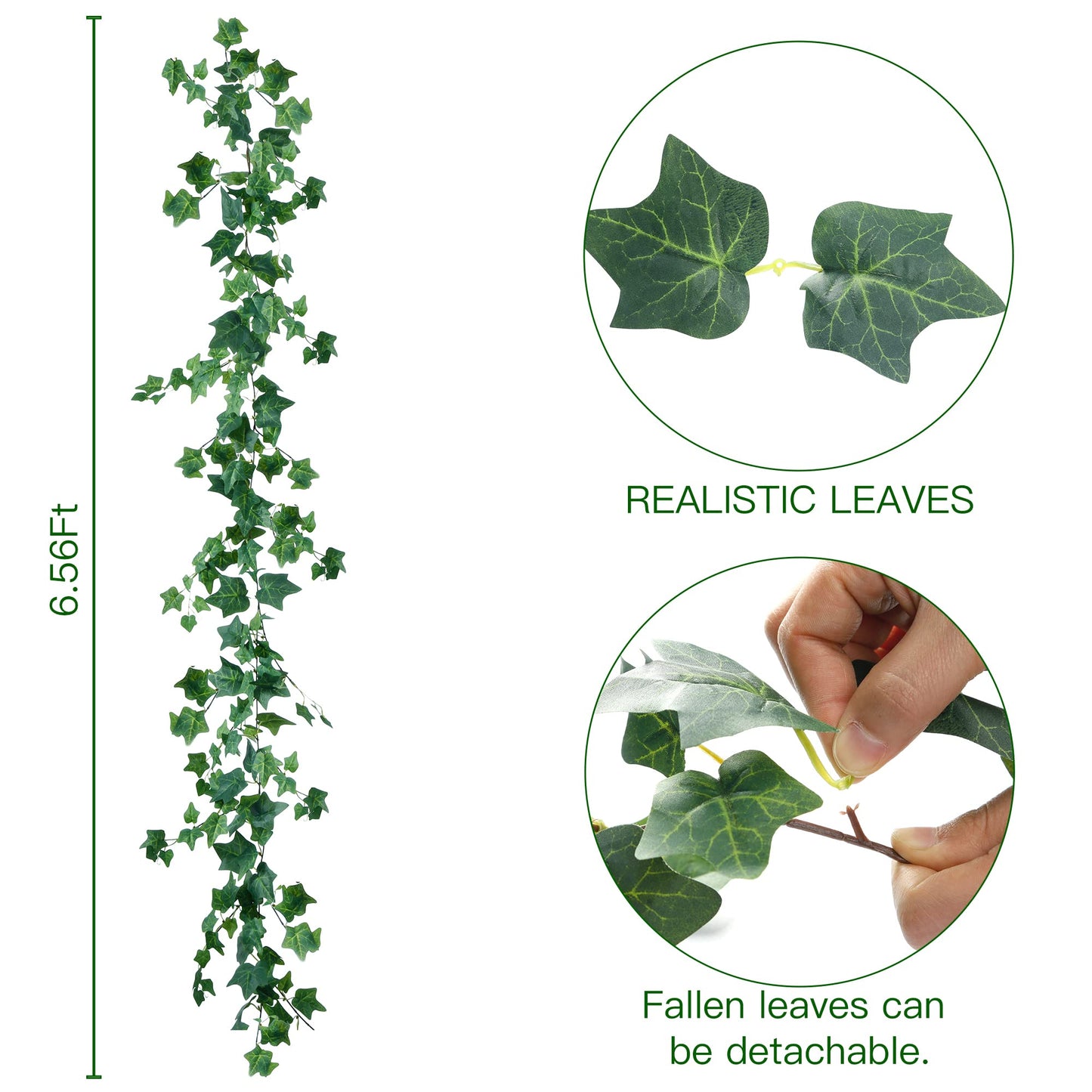 Sggvecsy 3 Pcs Artificial Ivy Vines Kit 6.4Ft Odorless Silk Ivy Garland with Green Leaves Fake Hanging Plants Artificial Greenery Decor for Wedding Home Wall Party Indoor Outdoor Decoration