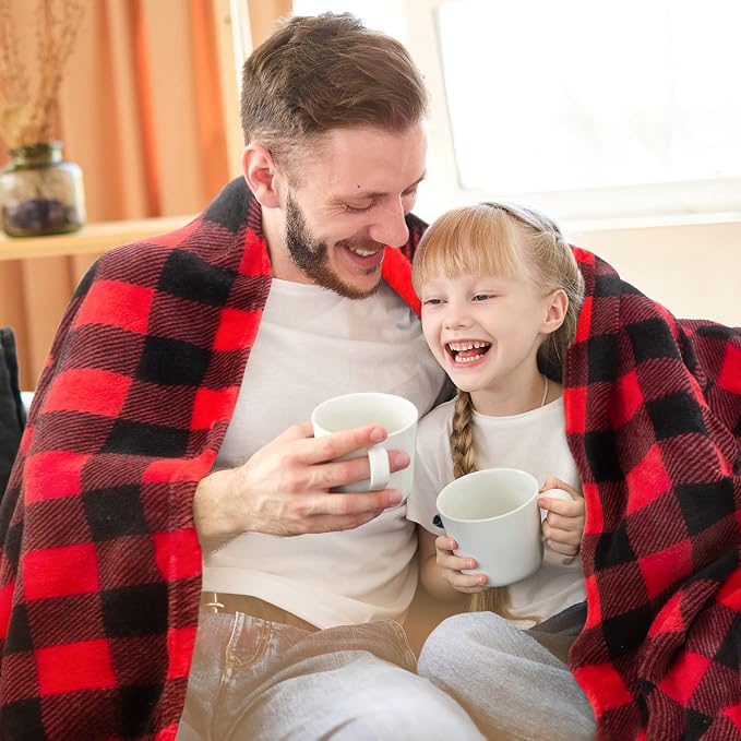 BEDELITE Flannel Blanket for Couch, Red & Black Plaid Fleece Twin Blanket, Soft & Warm Buffalo Plaid Decor Gift Blanket for Women, Men, 60"x80"