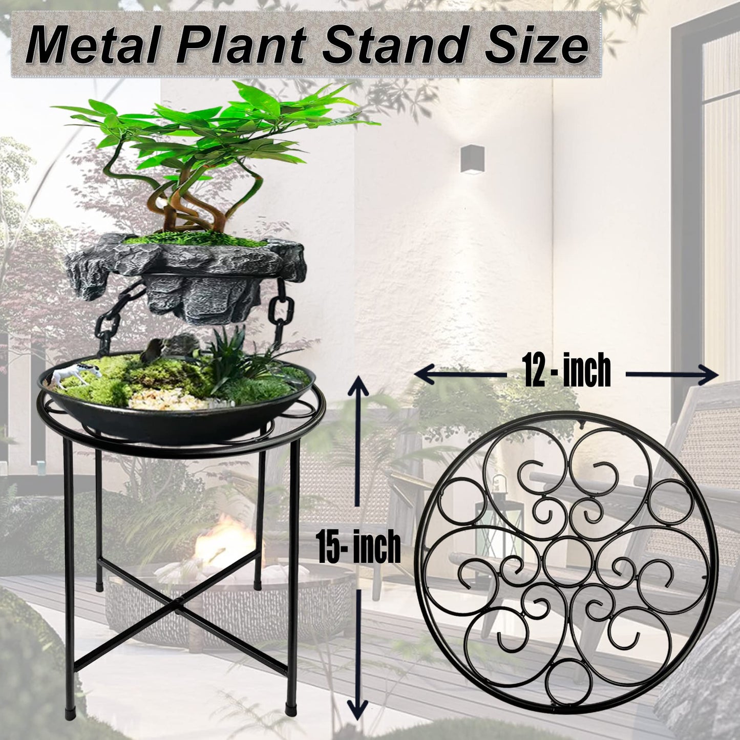 ZEECER Plant Stand, Round Plant Stands Indoor Outdoor, Retro Design 15'' Tall Plant Stand, Rust-proof Coated Metal Plant Pot Stand Flower Stands for Indoor Plants Patio Garden Home Decor Set of 1