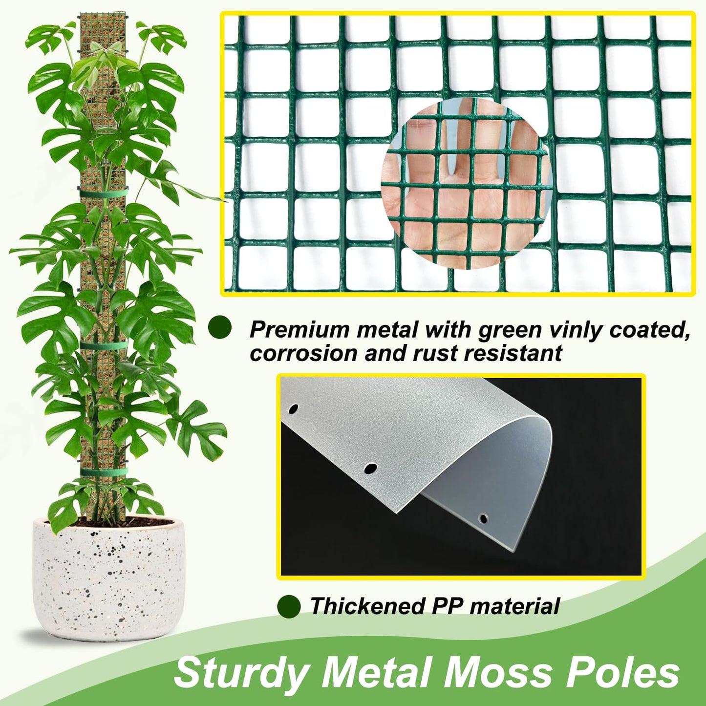 60"/40"/24" Metal Moss Pole, D Shape Sphagnum Moss Pole, Moss Poles for Climbing Plants, Monstera, Indoor Climbing Plants (6Pcs 24")