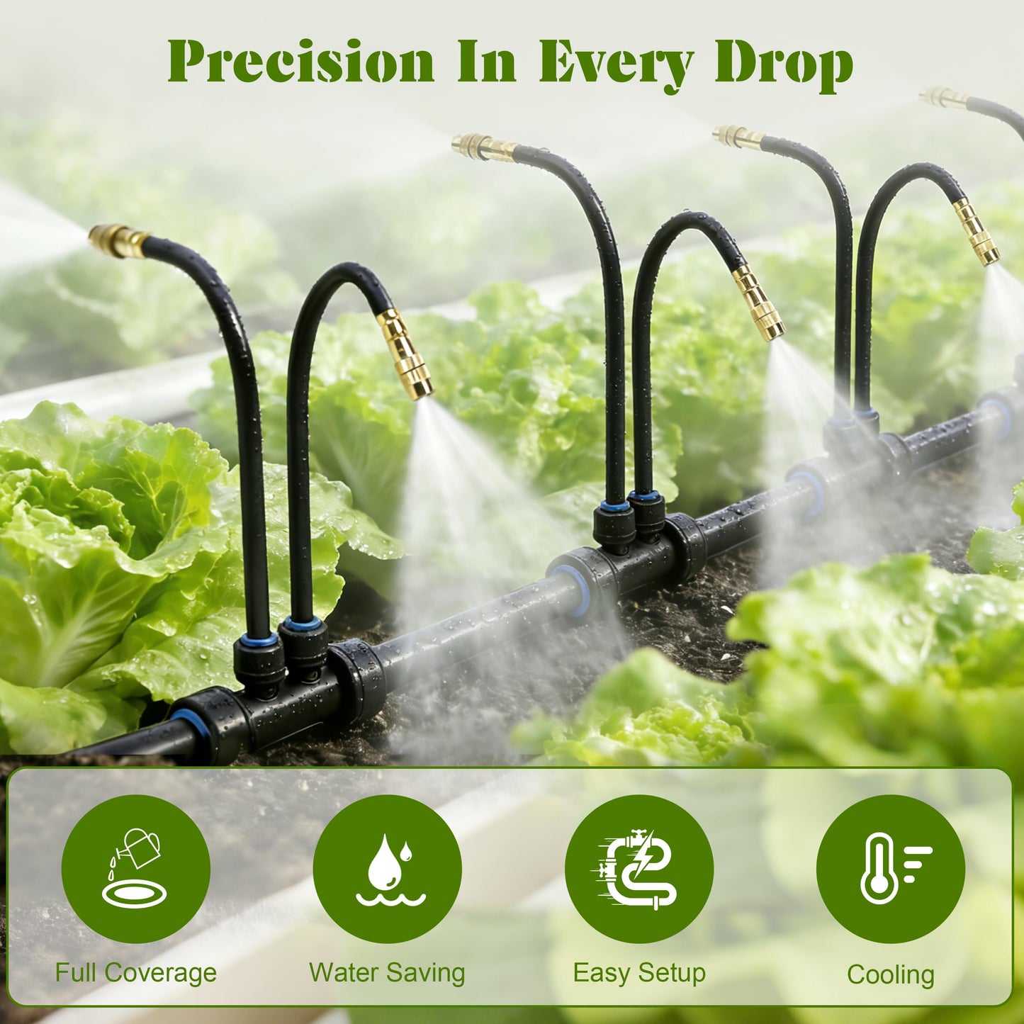 Drip Irrigation System for Garden, Automatic Watering System with Adjustable 360° Copper Spray Nozzles, DIY Drip Irrigation Kit for Yard, Lawn, Greenhouse, Raised Beds & Potted Plants (30FT)
