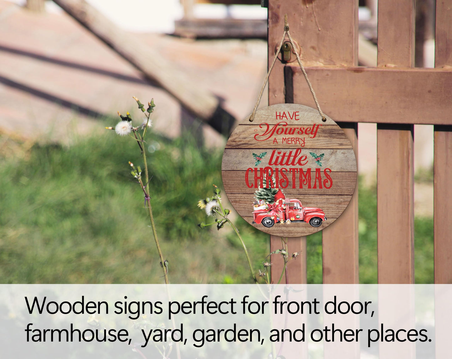Wooden Welcome Sign For Front Door, Merry Little Christmas Decor Sign, Outdoor Hanging Signs, Farmhouse Front Porch Decor - 12