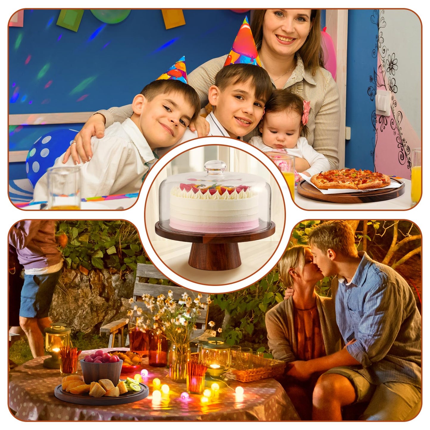 ChilkukUie Acacia Wood Cake Stand with Glass Lid – 12" Magnetic Base, Detachable Serving Tray for Cake, Cheese, Charcuterie, Snacks & Desserts – Wooden Cake Holder for Parties & Kitchen Display