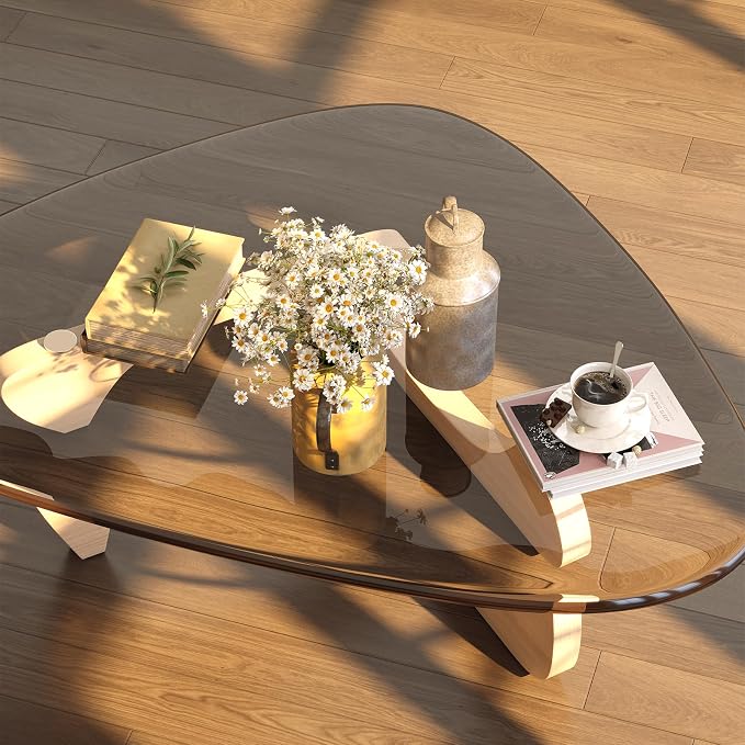 Coffee Table for Living Room Mid Century Modern Center Small Table with Glass Top and Wood, Original Transparent(36 Inch)