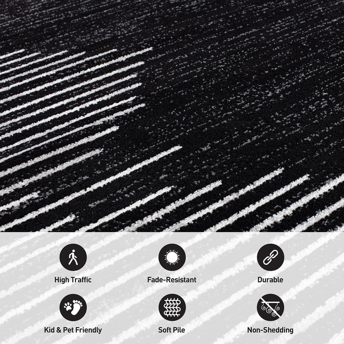 Rugshop Bohemian Stripe Stain Resistant High Traffic Living Room Kitchen Bedroom Dining Home Office Area Rug 2'7" x 4' Black