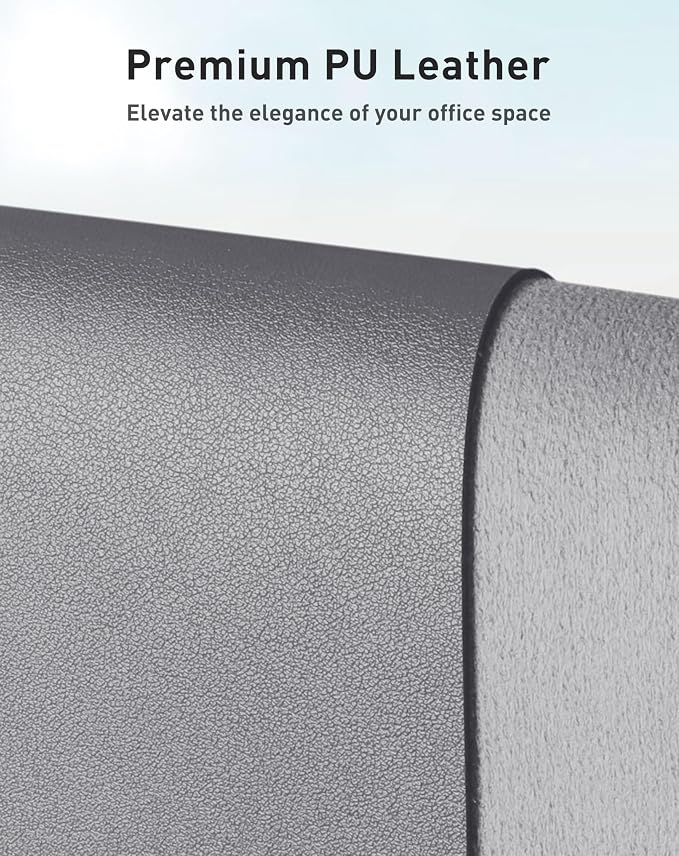 Aothia Faux Leather Desk Mat - Large Mouse Pad, Non-Slip PU Leather Blotter, Waterproof Writing Surface for Office and Home (Light Grey, 42" x 17")