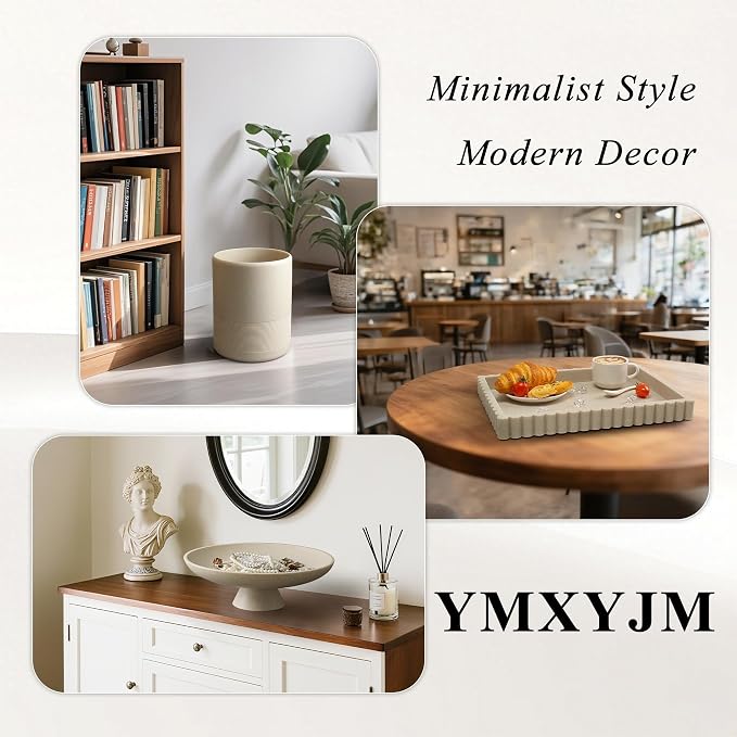 YMXYJM-Scalloped Coffee Table Tray，Ottoman Tray for Modern Home Decor. 14" Decorative Tray for Entryway Table Decor, Living Room Table Decor, Coffee Table Centerpiece - Beige Resin