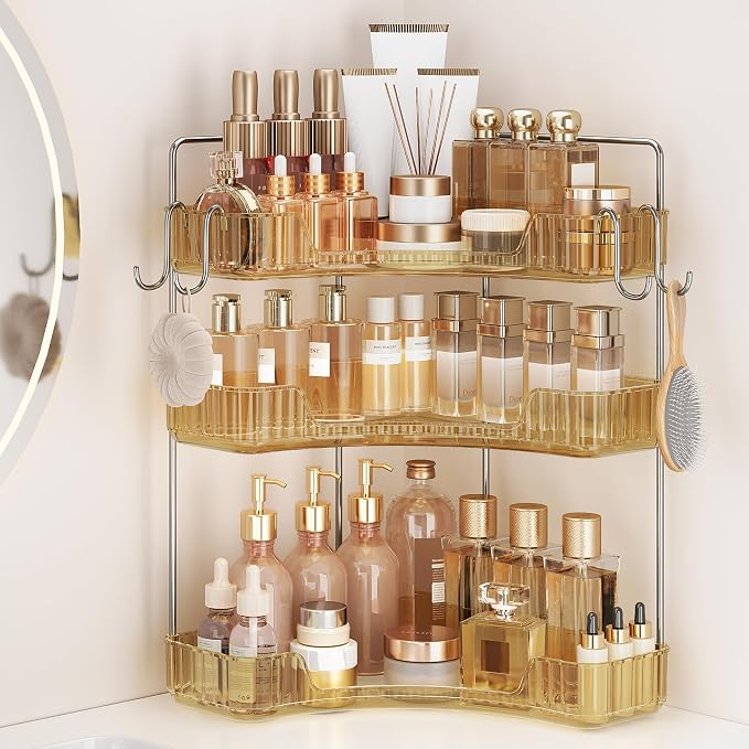3 Tiers Bathroom Corner Organizer (Gold, 3-Tier)