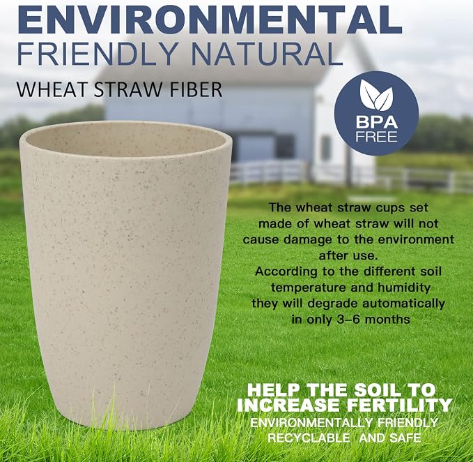 Wrova Wheat Straw Cups 6 PCS Good Alternative to Plastic Reusable Cups 12 oz Unbreakable Drinking Cup Reusable Dishwasher Safe Water Plastic Glasses with 6 Colors