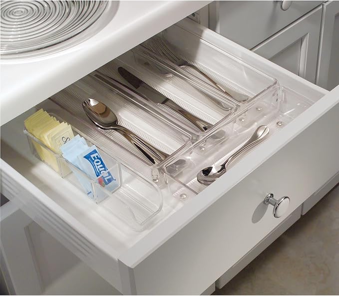 iDesign Plastic Drawer Organizer Bins - Storage for Kitchen, Bathroom, and Desk Drawers - Set of 3 - Clear