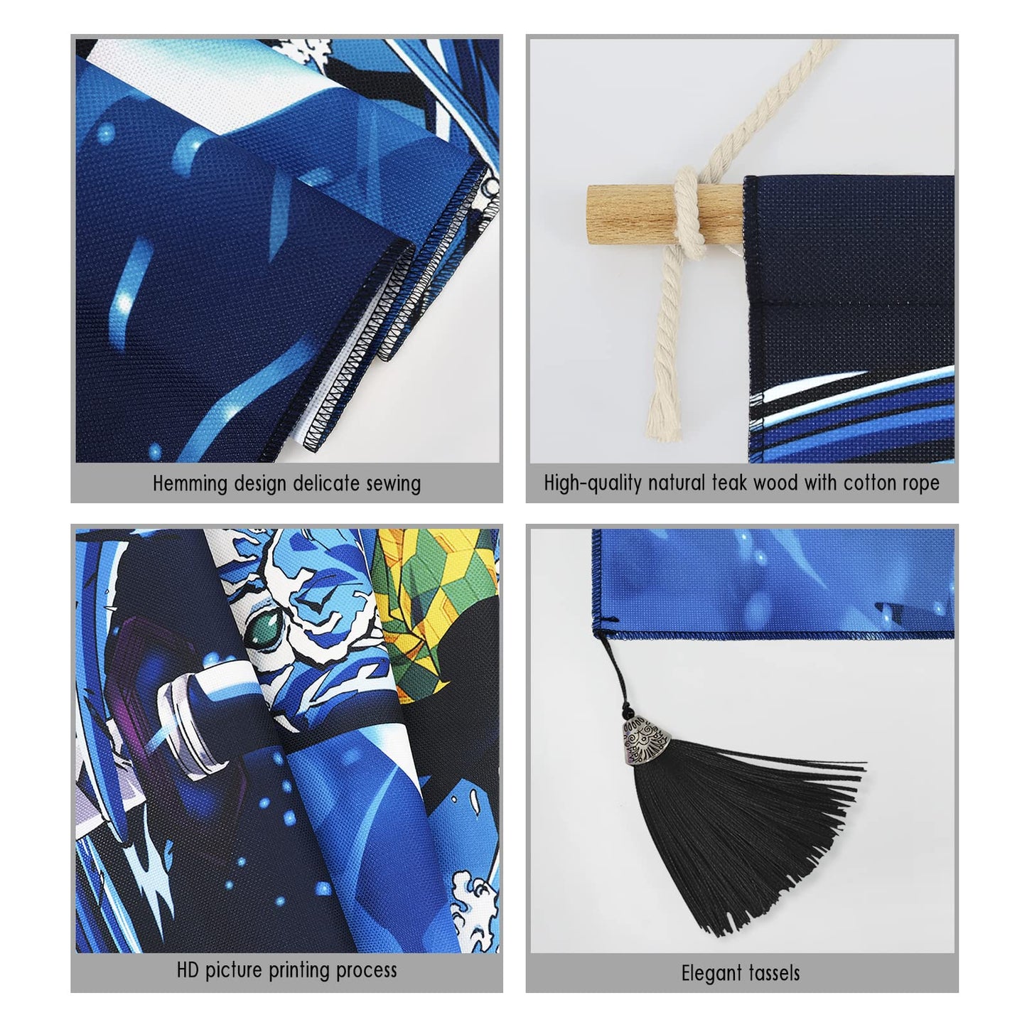 Hanging Poster Canvas Wall Art Painting Anime Characters Silhouette Effect Wall Tapestry With 2 Tassels And Wooden Hanging Rod Wall Decor Tapestry Decoration For Room (Dragon-Sword-Style2)
