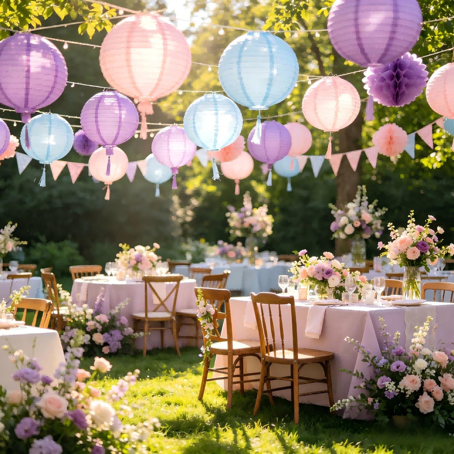 ZOOYOO 10Pcs Paper Lanterns,Pink Purple Blue Round Hanging Tissue Paper Lanterns Decorations for Birthday,Wedding,Baby Shower,Theme Party Garden Home Decor