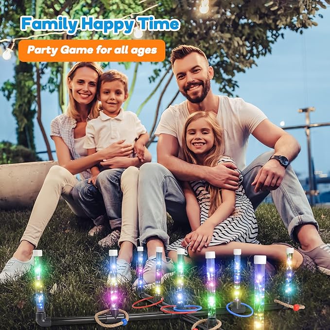 Outdoor Games for Game Night: FunforFun! Upgraded 30-Inch LED Ring Toss Game with 26 Rings Yard Games for Adults Kids Easter Gifts Outdoors Toys for Beach Lawn for Party Ideal