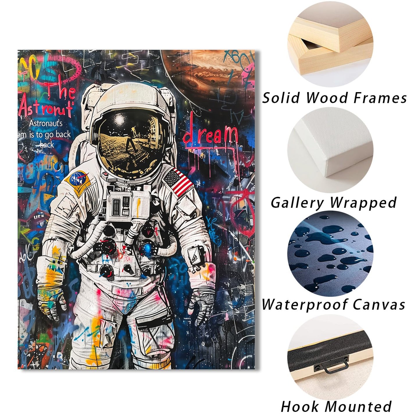 Ypxzzj Framed Banksy Graffiti Astronaut Canvas Wall Art Pop Spaceman Posters Wall Art for Teen Boy Room Decor Modern Abstract Street Art Graffiti Painting for Teenage Boys Bedroom Ready to Hang