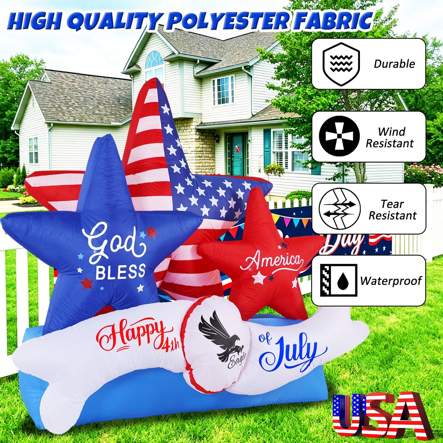 GIFTFIND 7.2FT 4th of July Inflatables Outdoor Decorations, Inflatable Star Decoration, Built in LED Lights Blow up Memorial Patriotic Inflatable Independence Day Decor for Party Procession Yard