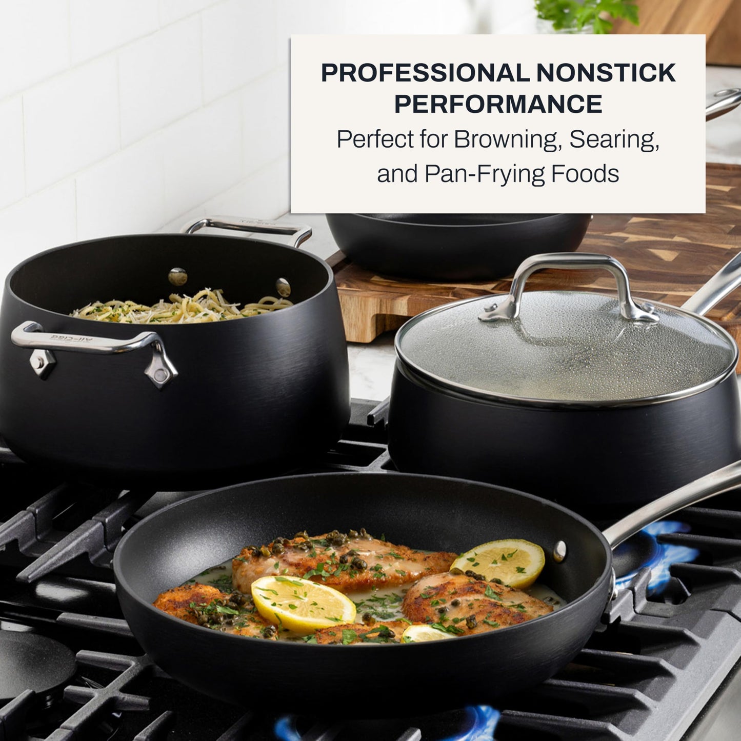 All-Clad HA1 Hard Anodized Nonstick Cookware Set 13 Piece Induction Oven Broiler Safe 500F, Lid Safe 350F Pots and Pans Black