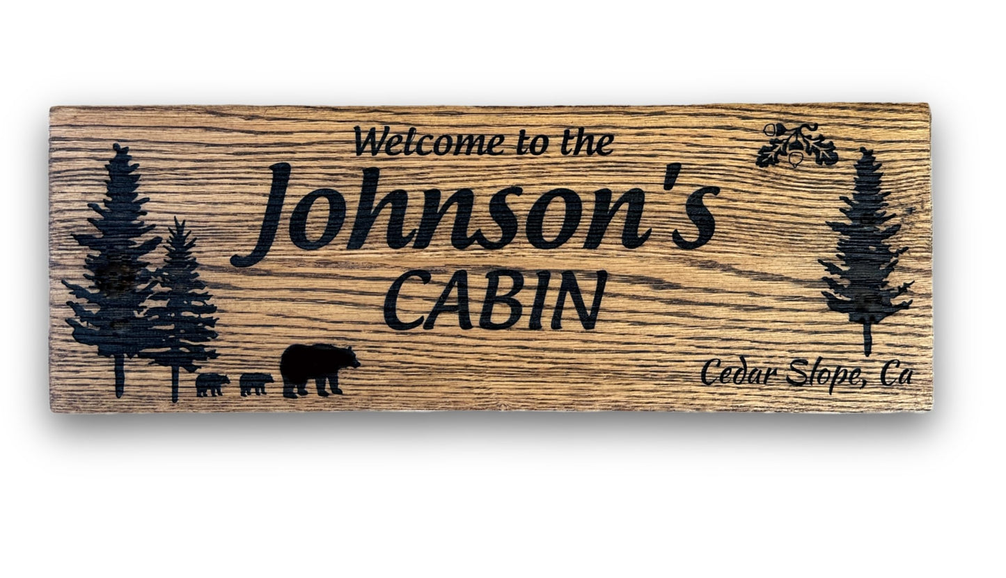 Custom Sign Engraved Solid Wood Oak Sign Perfect for Outdoors or Indoors | Enhancing Any Space With Custom Name Sign | Make's A Great Family Sign Home Signs For Home Decor | Wood Sign (Cabin)