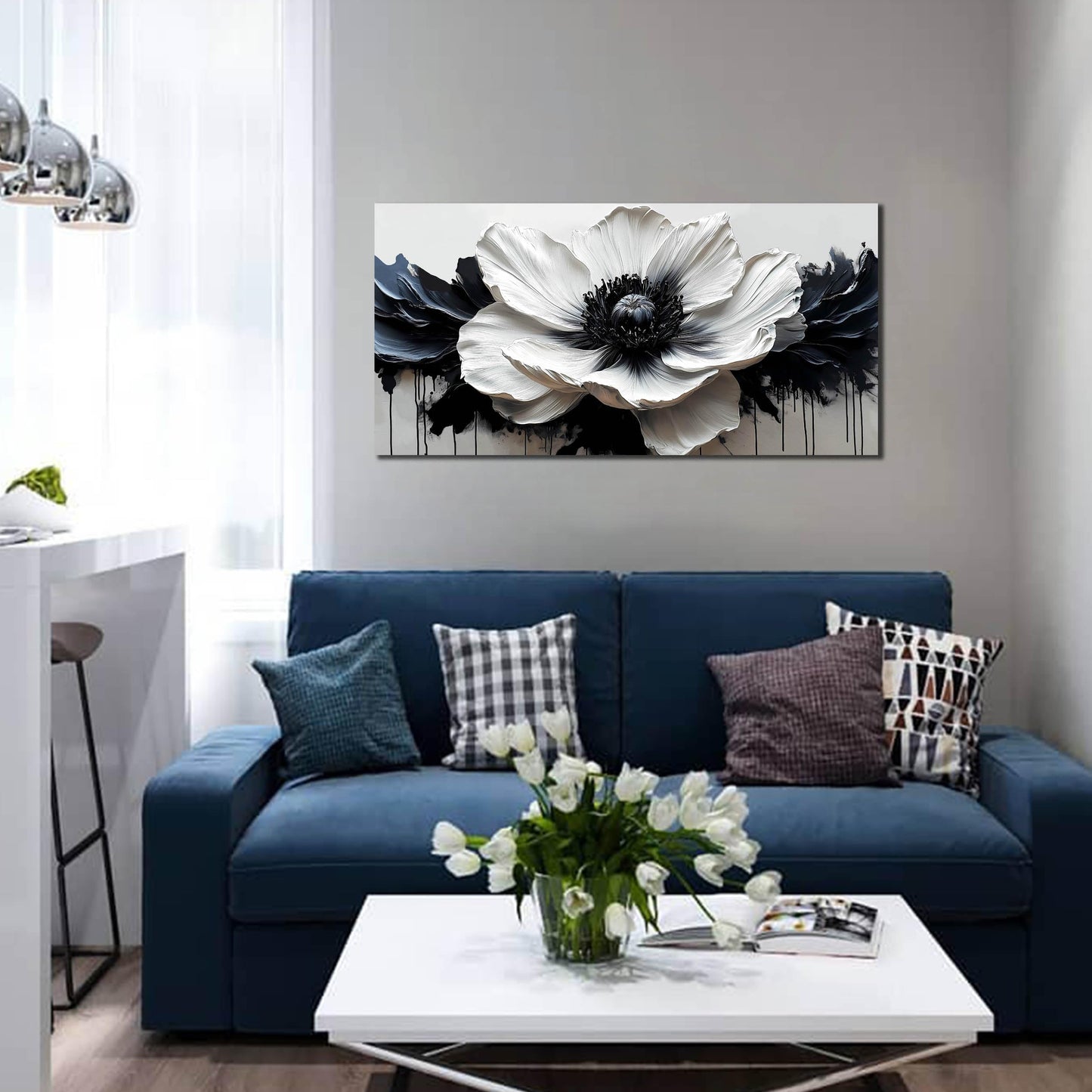 HUBOSKN Flower Canvas Wall Art for Living Room - Black and White Wall Art for Bedroom - Modern Wall Decor for Bedroom Women Size 20" x 40"