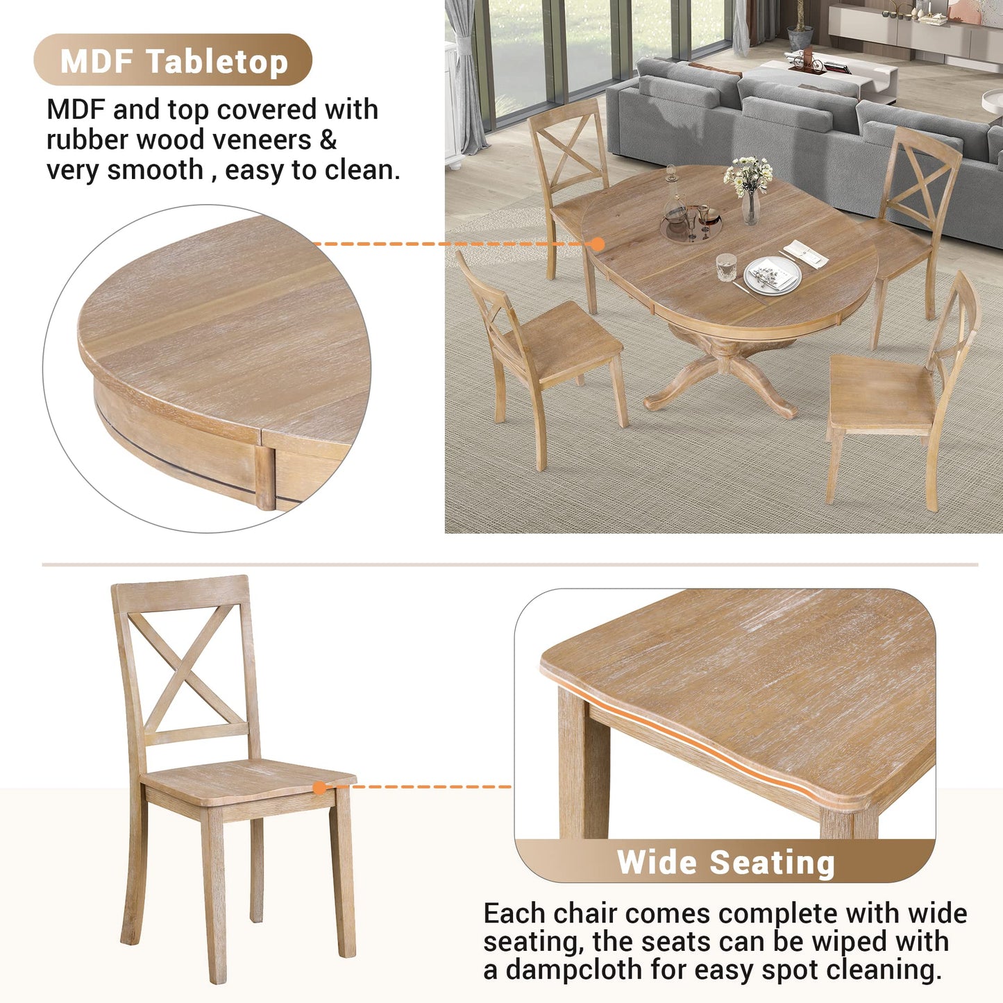 Merax 5 Pieces Dining Table Set,Retro Style Chairs with Solid Wood Legs for Kitchen Diningroom