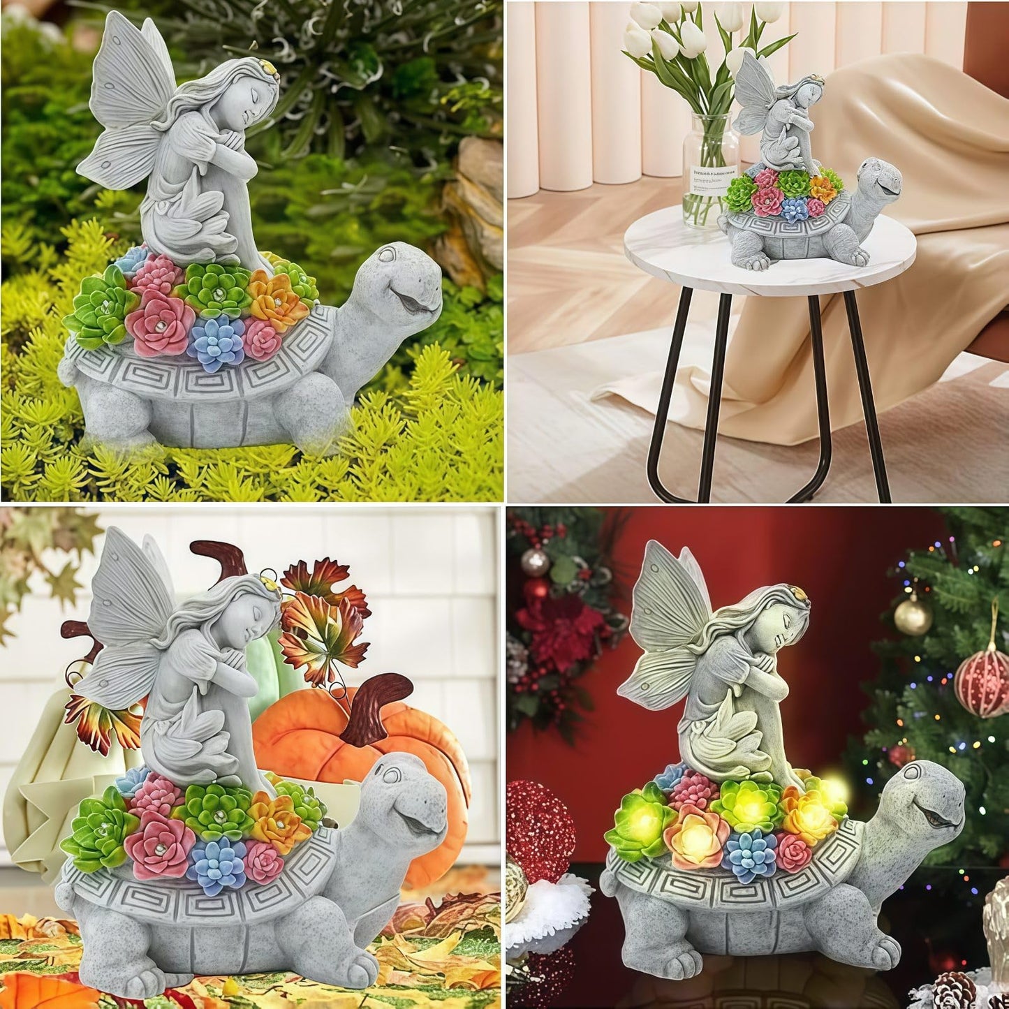 Aiyuolio Solar Angel Garden Statue，Solar Garden Statue Angel and Turtle,Figurines Outdoor Decor,Outdoor Solar Statue with LED Lights for Yard,Patio,Lawn Art Decoration,Housewarming Gift
