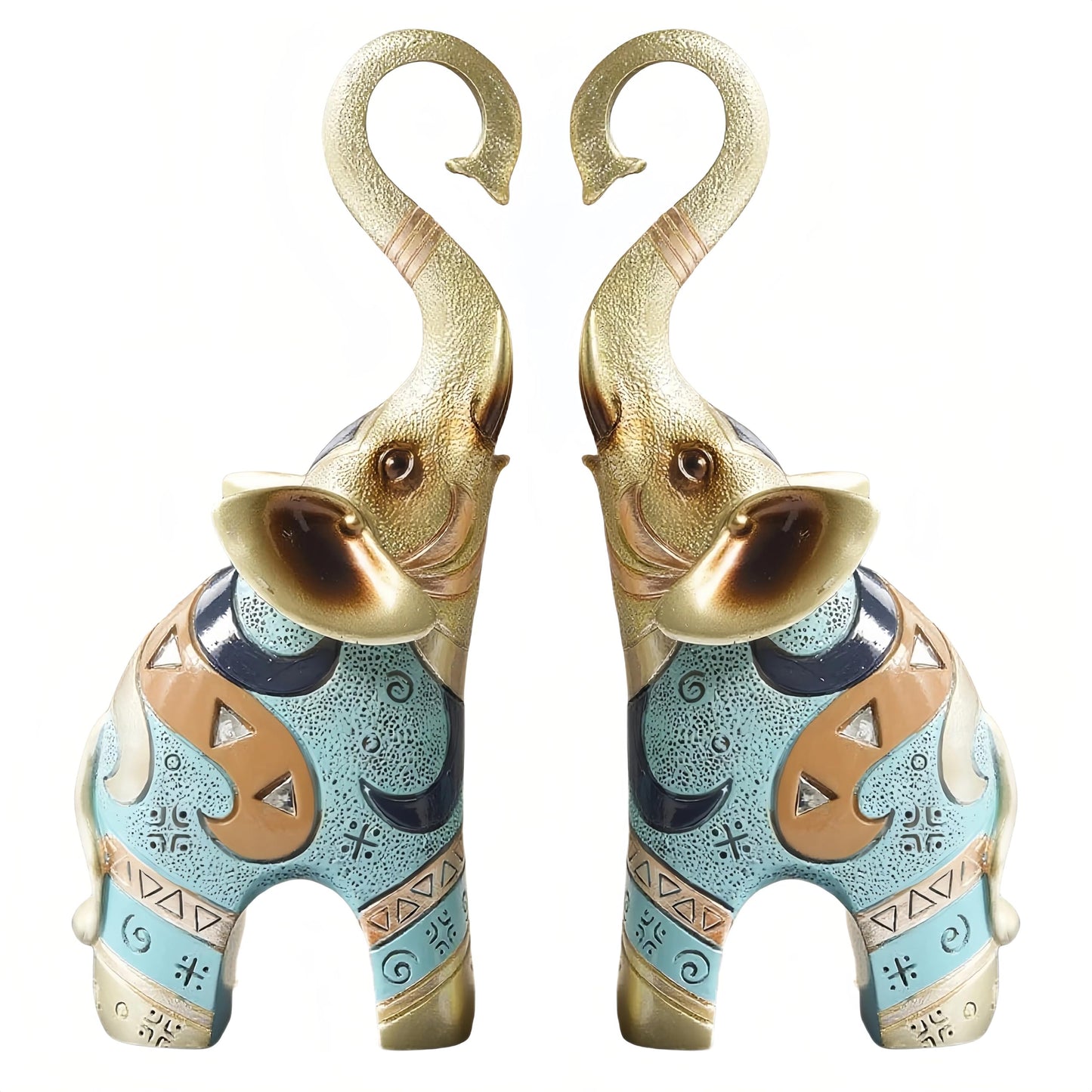 Aura7Mix Gold Elephant Statues Decor, 8.46 Inch Good Luck Home Decor Figurine, Resin Art Sculptures and Statues, Animal Gifts Home Tabletop Decoration, Living Room, Bathroom, Office,Bookshelf (2 Pack)