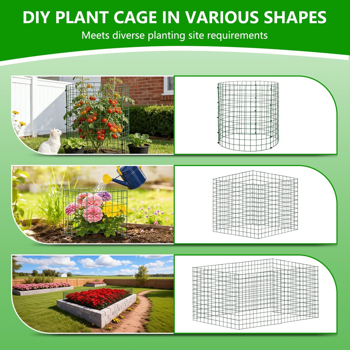 8 Pack Plant Protectors from Animals, 12''x12'' Metal Plant Cages for Outdoor Plants, Garden Plant Protector with Stakes & Zip Ties, Keep Rabbits Squirrels Out, Plant Cage for Flowers Vegetables