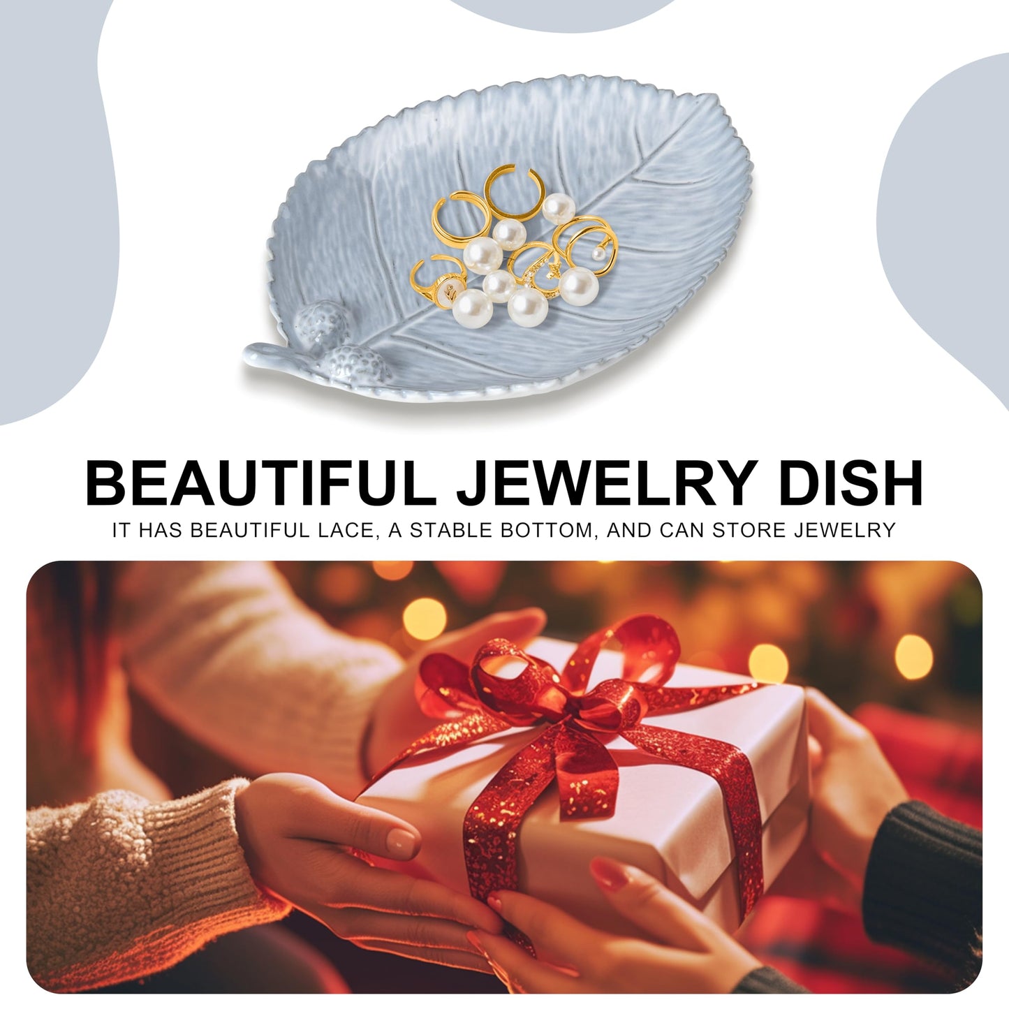 Ceramic Jewelry Dish, Decorative Tray for Rings Earrings Necklaces Bracelet Watch Keys, 4.50" Trinket Tray as Gifts for Women (Antique Leaf)