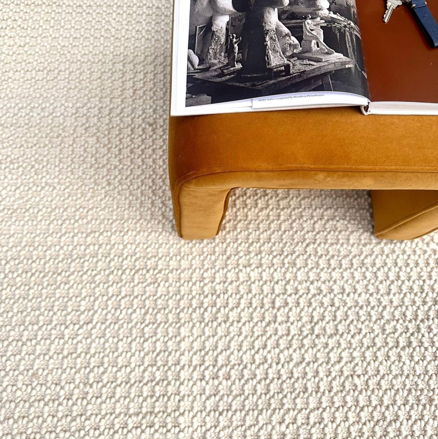 The Knitted Co. Handwoven Wool Area Rug - Hand Woven Natural Carpet Rugs- Bedroom Living Room Dining Room (Ivory- 9'x12')