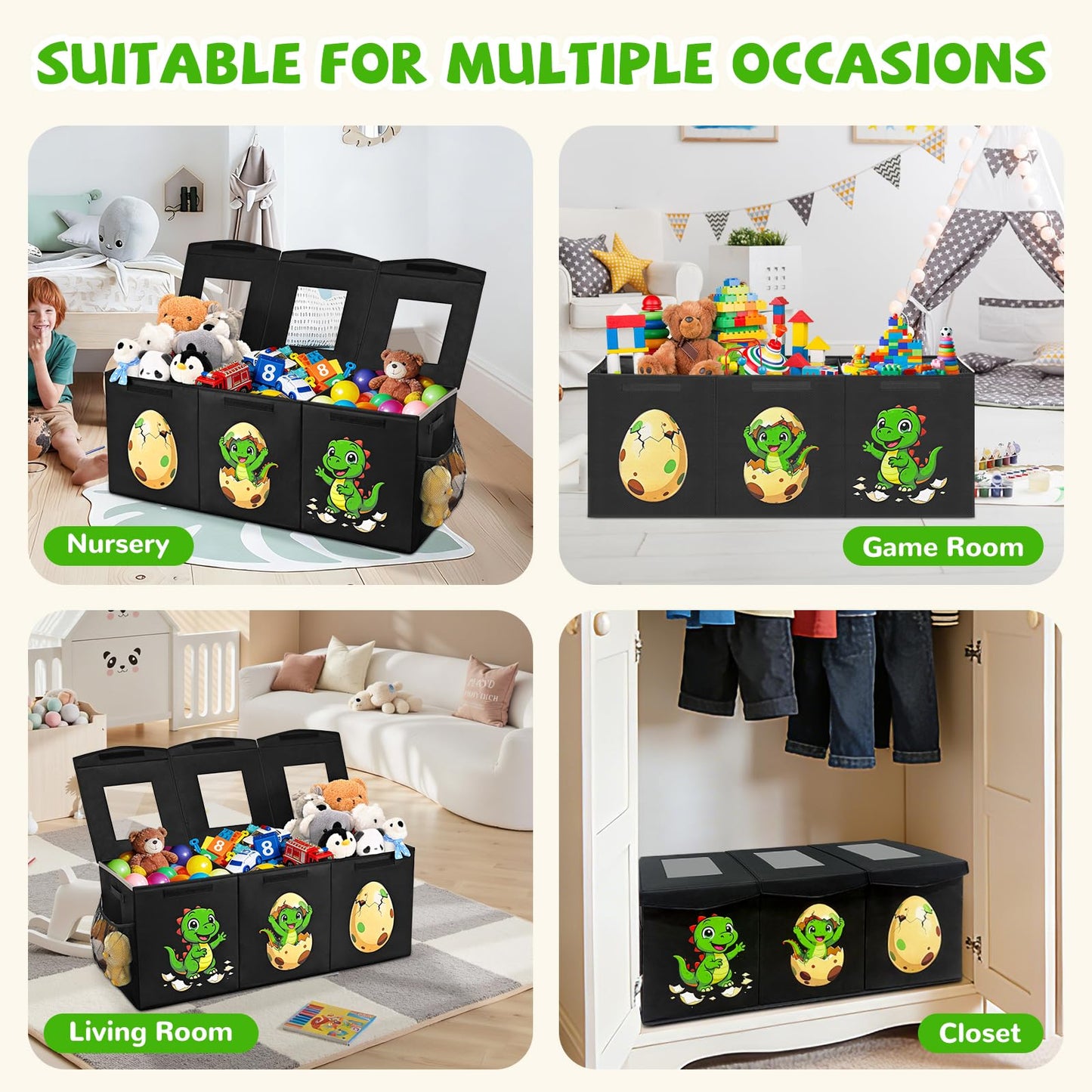 Livole 145L Toy Box, Collapsible Kids Toy Chest Bins with Lids Sturdy Large Toy Storage Organizer Boxes Baskets for Boys Nursery Room Playroom Closet, 40"X16"X14", Black
