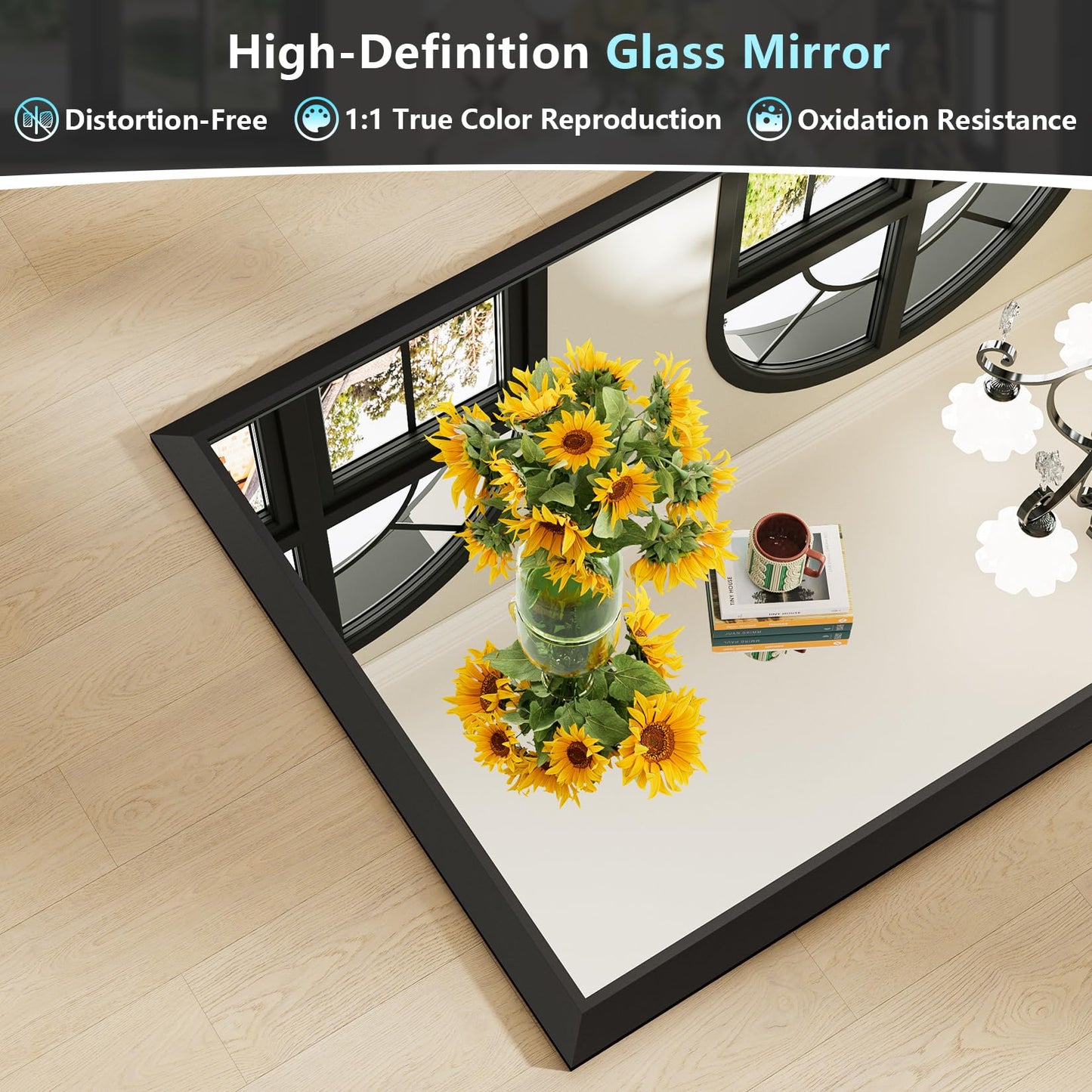 AWANDEE 72x32 Inch Black Bathroom Mirror for Wall, Beveled Framed Rectangle Bathroom Vanity Mirrors for Over Sink, Bedroom, Living Room, Entryway, Anti-Rust, HD Tempered Glass, Horizontally/Vertically