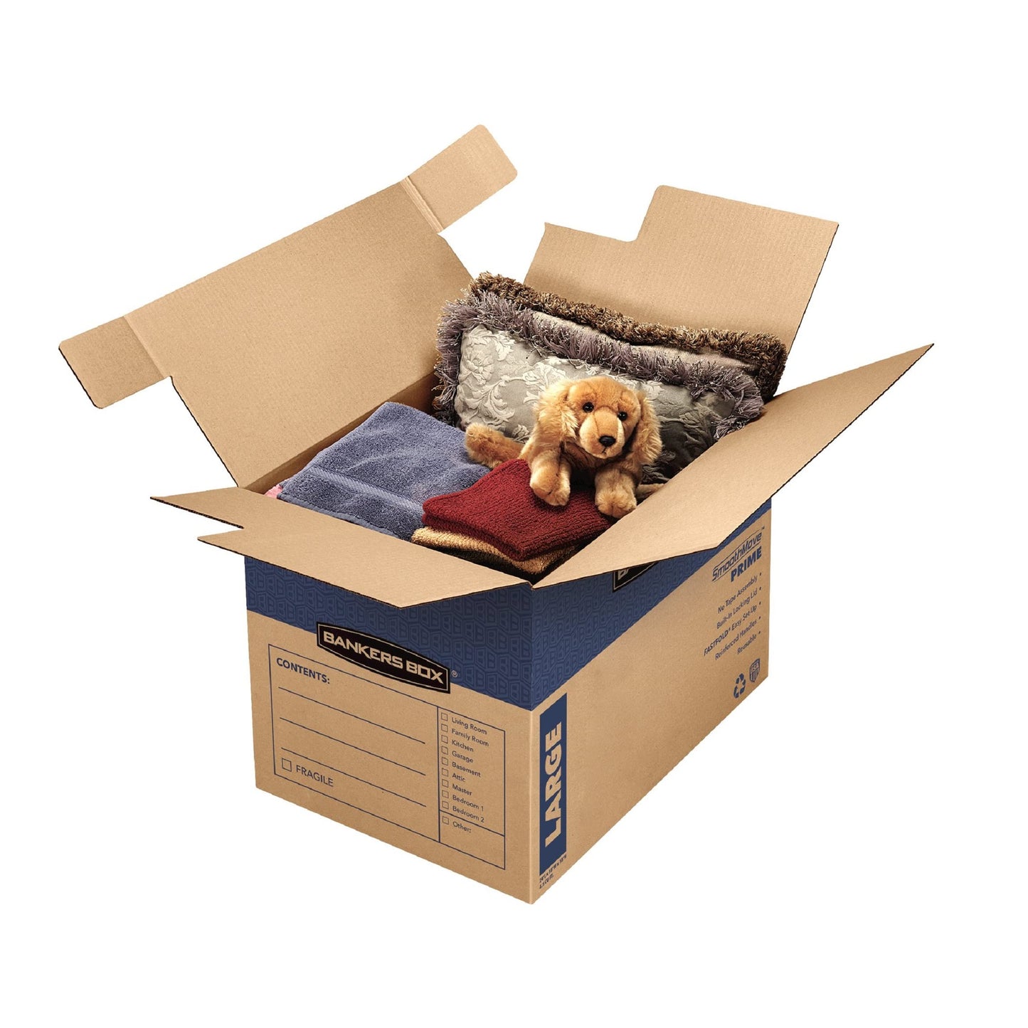 Bankers Box Large Prime Moving Box 6 Pack, Reinforced Handles, Tape-Free Assembly, Attached Lid, 18-in x 18-in x 24-in (0062904)
