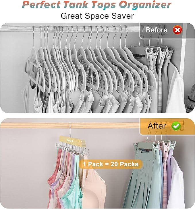 Gomyrod Bra Hanger for Closet, Tank Top Hangers 2 Pack w/20 Hooks Holds 40 Bras, Capacity Foldable Wood Space Saving Hanger, 360°Rotating Closet Organizers and Storage for Dorm & Apartment