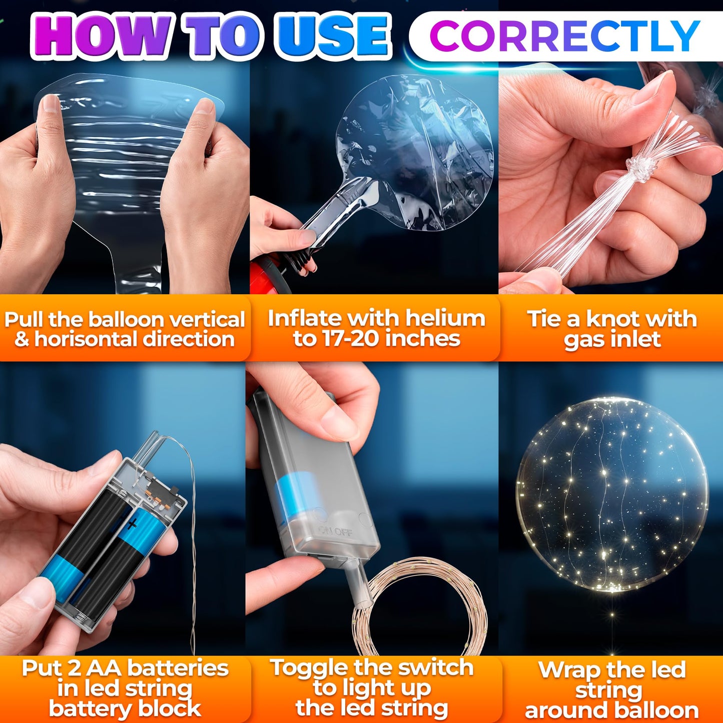LED Light Up Balloons 10 Pack – 20" Transparent Glow Balloons Light Up with LED String Lights & Switch, Easy Air or Helium Use for Special Events, Weddings, Party Decorations & Festive Nights