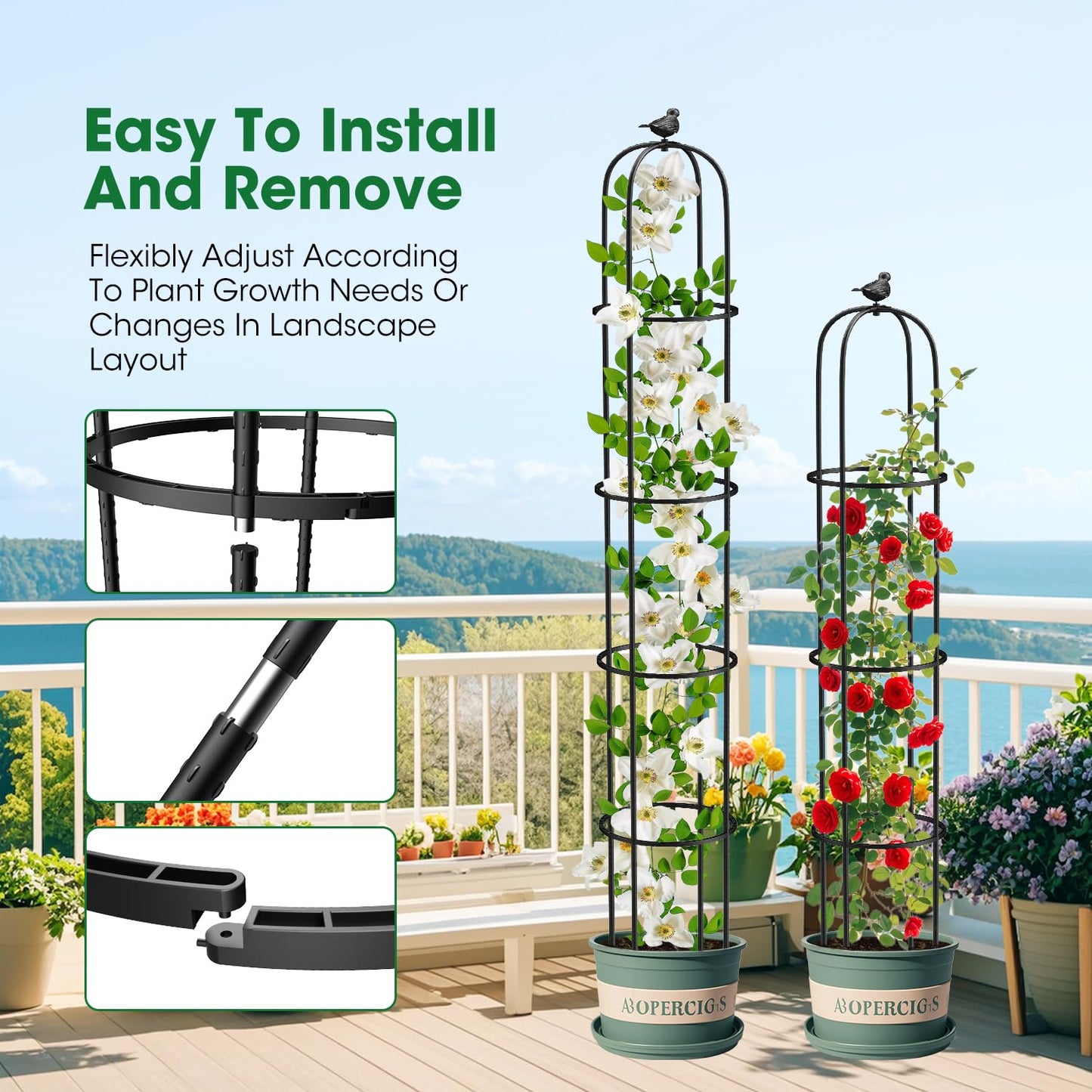 2 Pack Garden Obelisk Trellis for Climbing Plants Outdoor, 6.2 FT Tomato Cage, Rose, Flowers, Grape, Pea, Cucumber Trellis, Rustproof Plastic Coated Metal Plant Support Trellis for Potted Plants