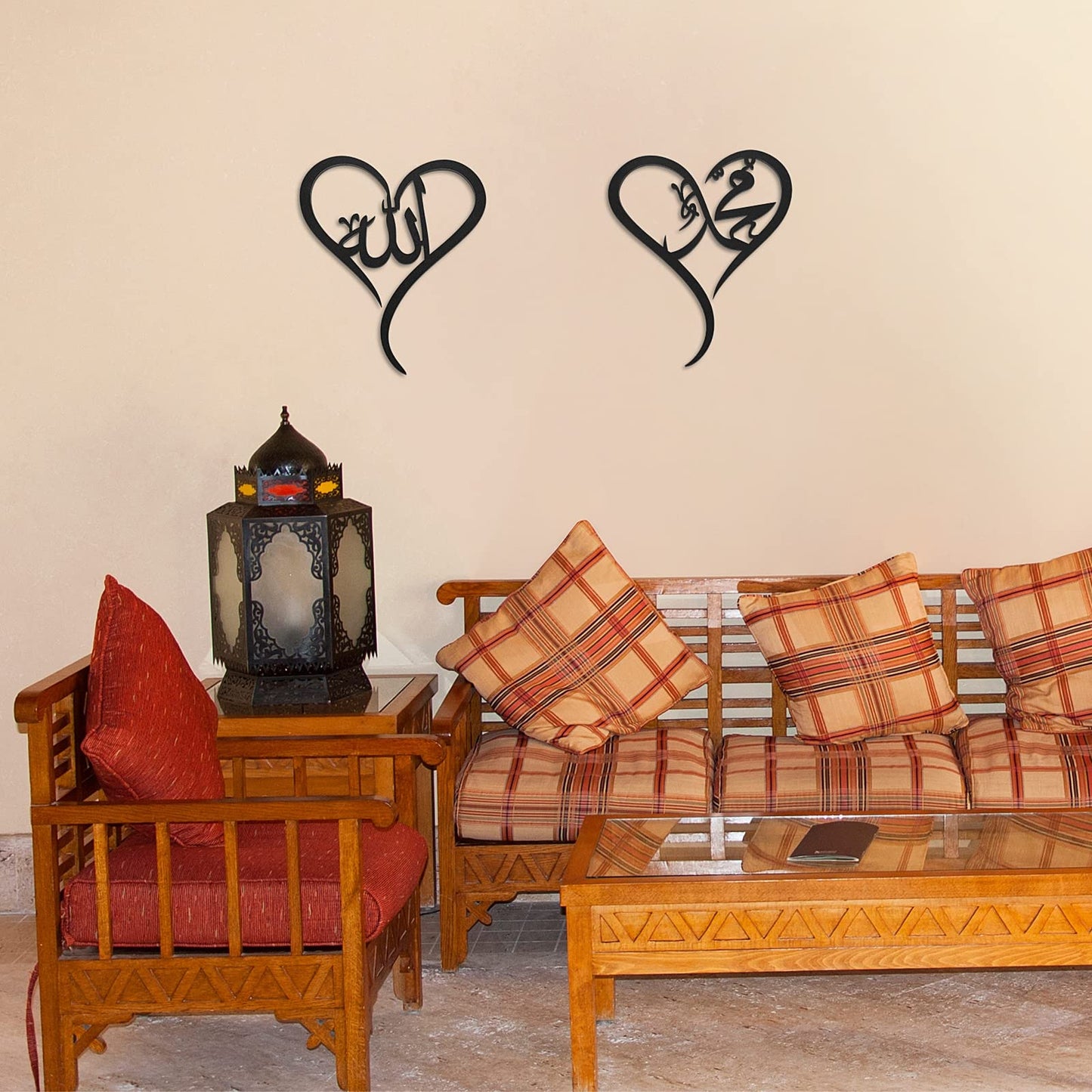 Yookeer 2 Pieces Islamic Wall Art Decor for Living Room Ramadan Muslim Gift Allah Mohammad Calligraphy Wall Indoor Decor Wooden Islamic Art for Eid al Fitr Home Bedroom(Black)