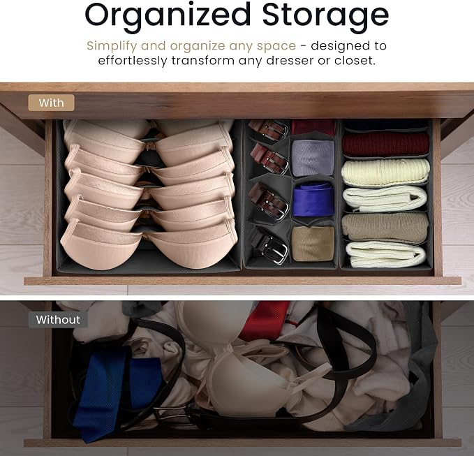 Reli. Sock Organizer (14 Pack) | 132 Cell Underwear Organizer | Drawer Dividers for Underwear, Sock, Tie, Bras, Clothing, Baby Clothes | Foldable Fabric Storage Bins for Drawer, Closet, Dresser (Gray)